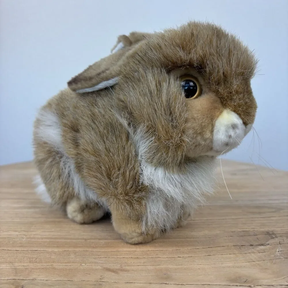 HANSA Rabbit Plush Handcrafted Realistic Bunny 9” Woodland Toy Soft Brown White